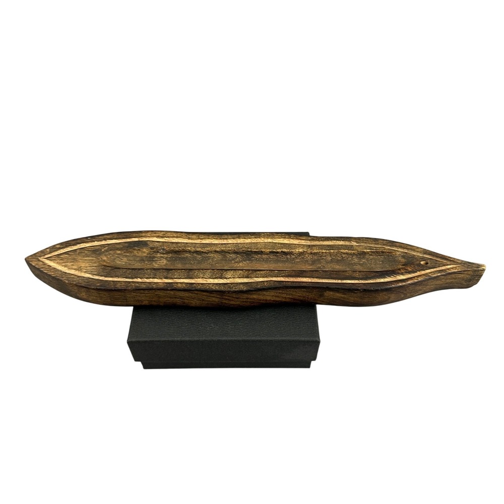 Wood‎ Incense Holder Ash Catcher Burner Boat Shape Home Decor